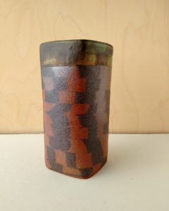 A vase with a nerikomi checker pattern.